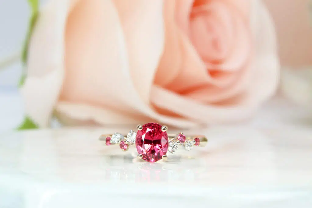 Pinkish Red Spinel - Spinel Ring With Pink & Diamond Jewellery