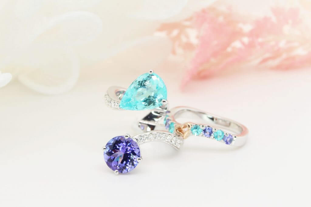customised Jewellery stackable ring with paraiba tourmaline and tanzanite - Personalised jewellery