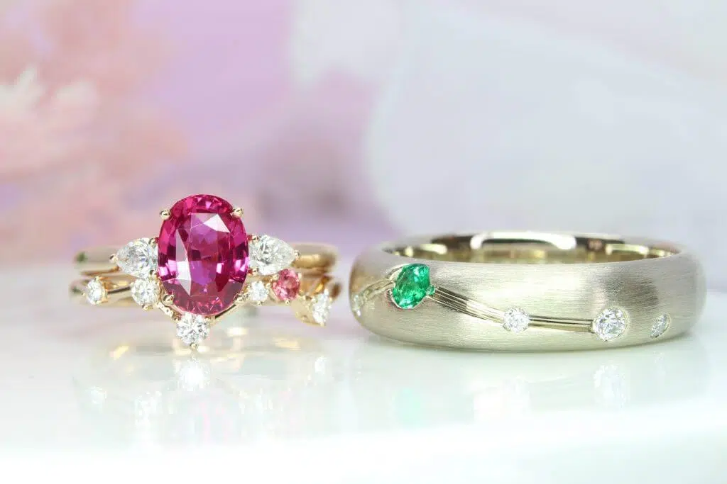 Wedding Bands Designed with coloured gemstone and personalised Birthstone jewellery