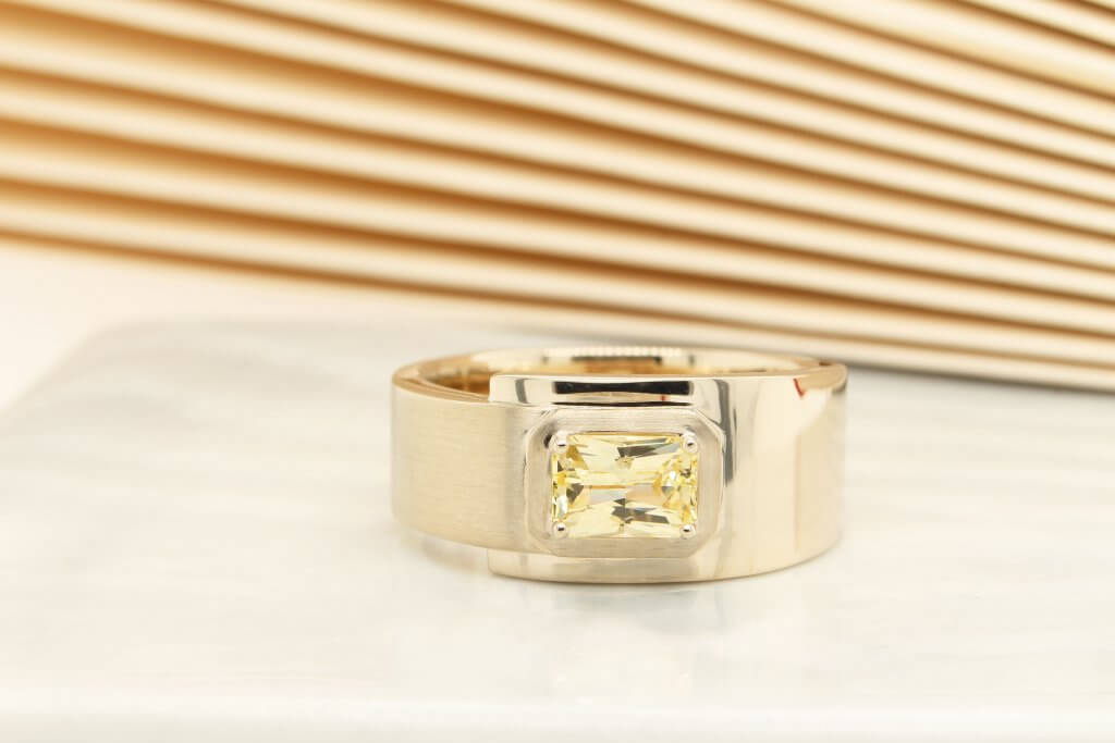 Modern Men's Ring with Yellow Sapphire