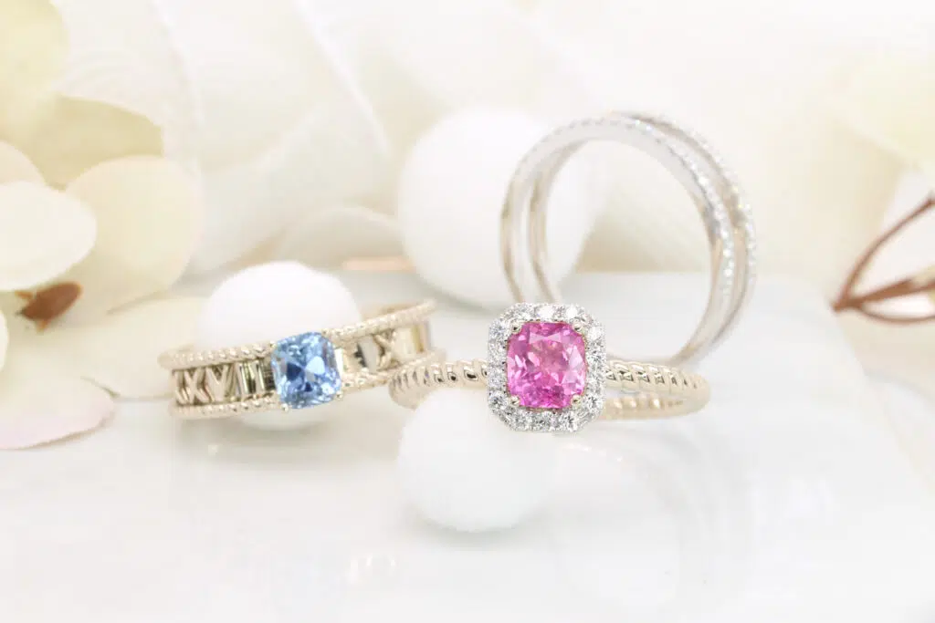 Sapphire Wedding Bands with Roman Number and Matte Finish