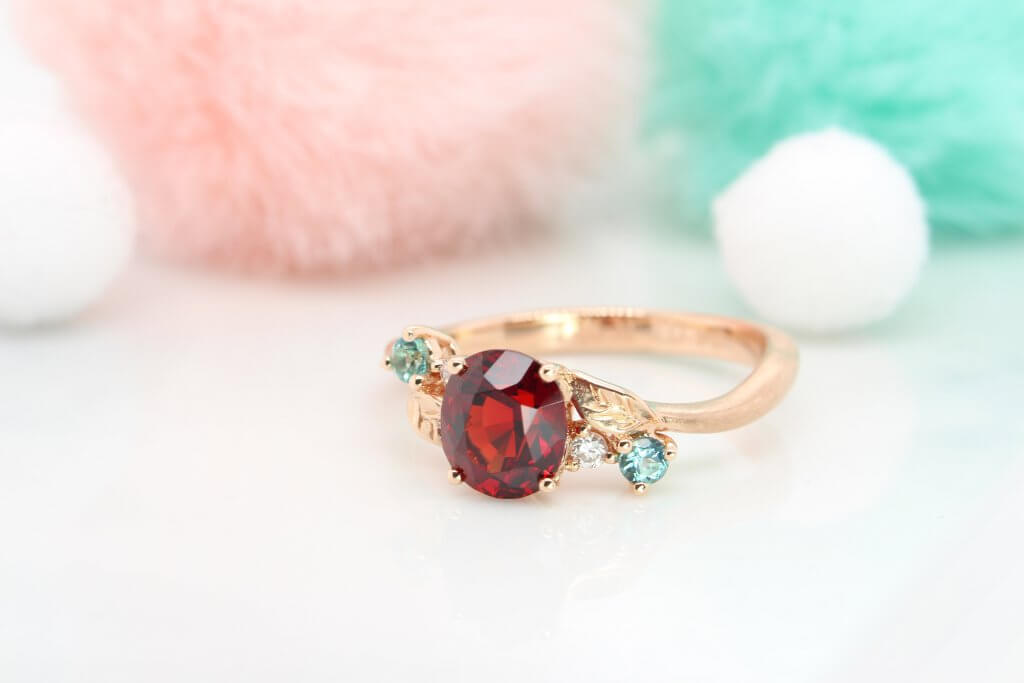 Red Spinel Ring customised for proposal and birthday gift - Red spinel design with round marquise diamond in rose gold ring | Local Singapore Private Jewellery