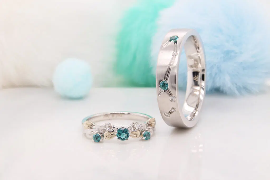 Unique Natural Flora Wedding Band Singapore customised engagement ring with gemstone wedding bands