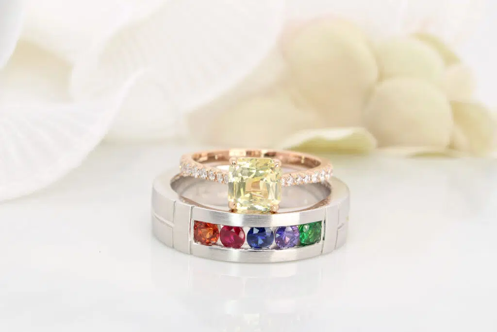 Yellow sapphire Wedding Ring with platinum wedding bands customised jewellery