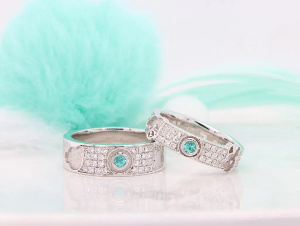 Brazil Paraiba Tourmaline with wedding bands Brazil Paraiba Tourmaline Wedding Bands and engagement ring with paraiba tourmaline gemstone