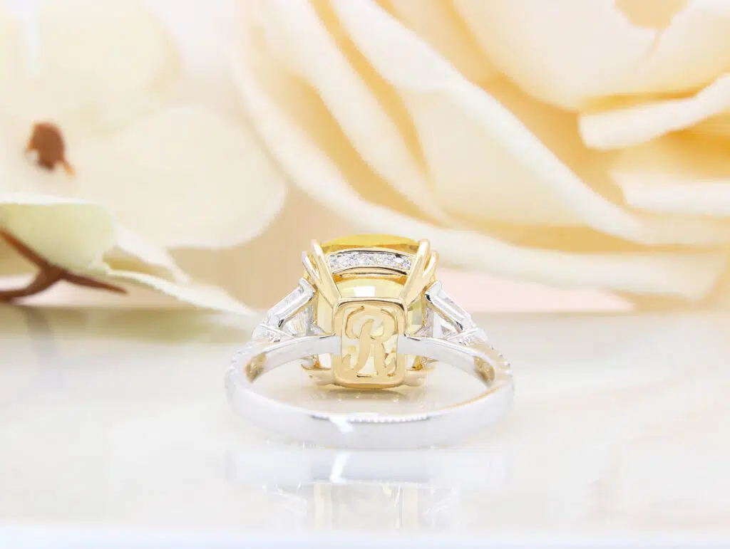 Yellow Sapphire Ring Customised with Halo diamond or side fancy diamond ring. Vibrant colour shade Yellow sapphire looks exactly like a yellow diamond Singapore