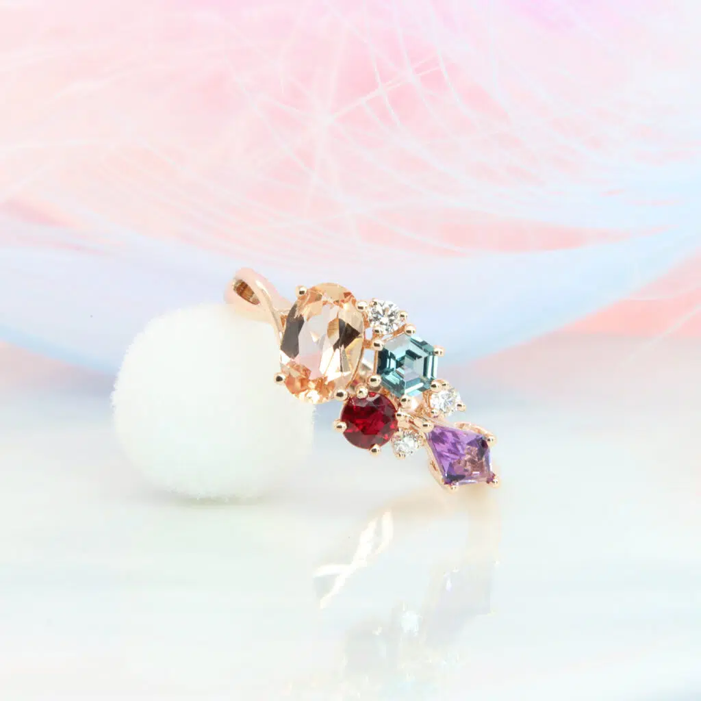 Cluster Gemstone Ring Jewellery with Personalised Birthstone, customised to engagement ring or unique heirloom, anniversary or birthday jewelry.