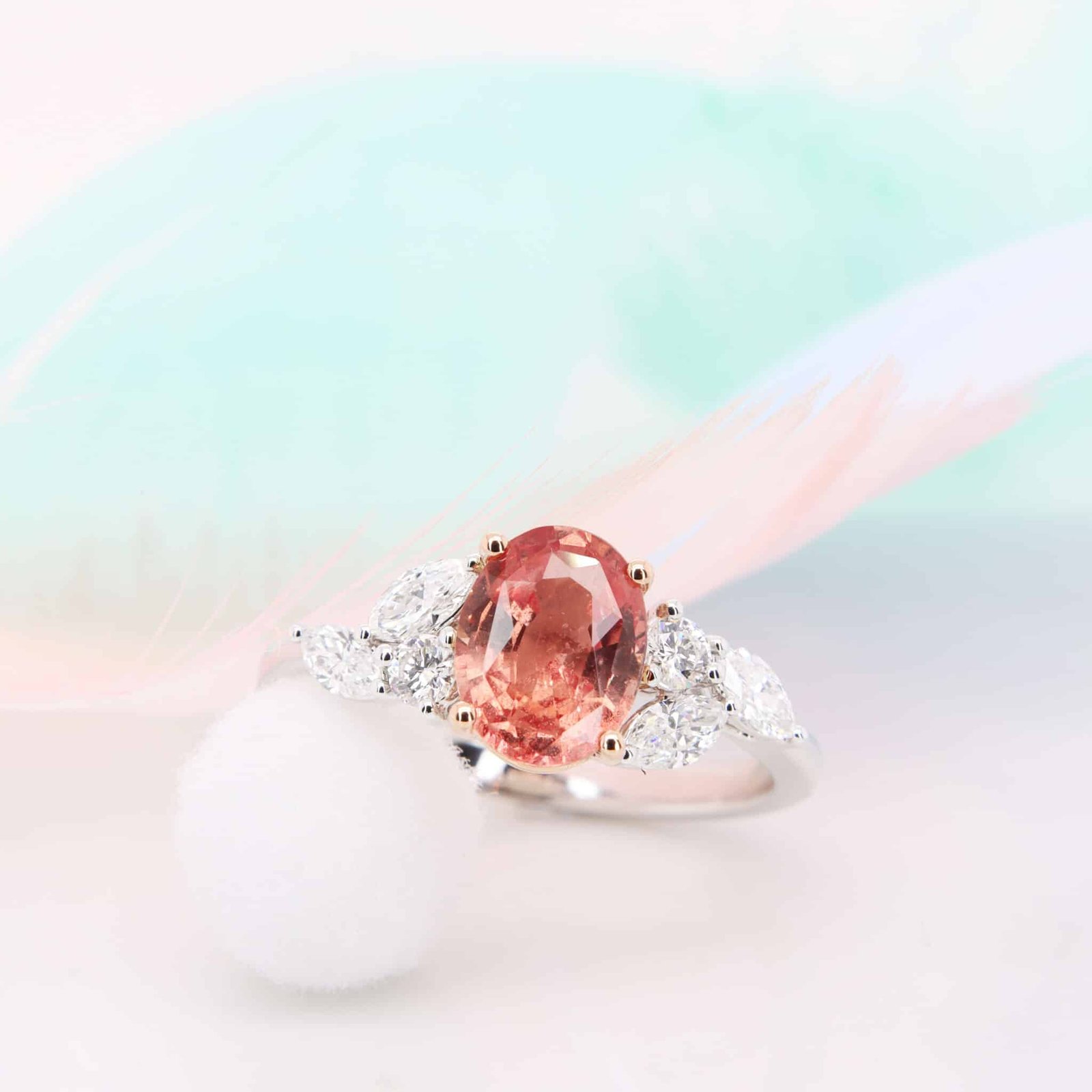 Padparadscha-Sapphire-with-Marquise-Diamond-Ring