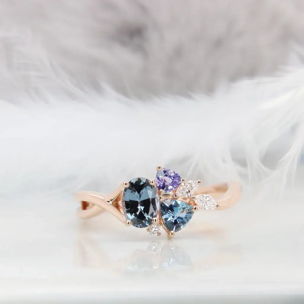 Family Birthstone Ring Spinel Tanzanite Aquamarine Gemstone Cluster Ring