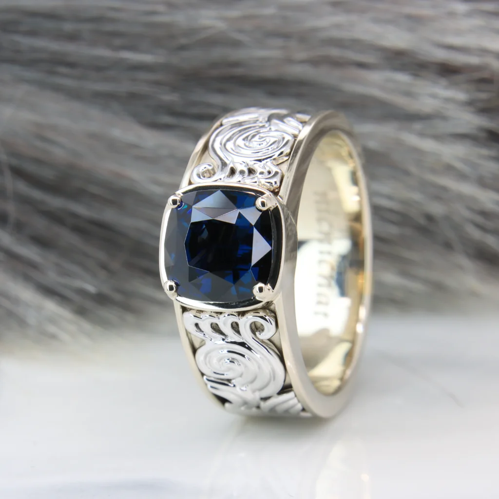 Modern Men's Ring White & Champagne Gold | Custom Men's Ring with handcrafted detailing works in Singapore