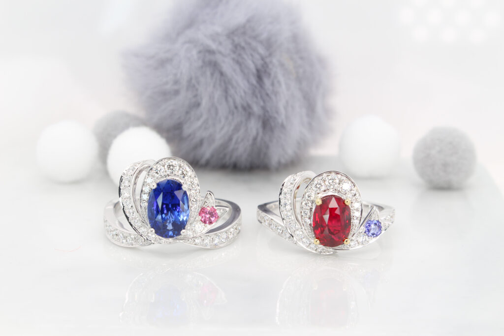 Ruby Sapphire Ring - Heirloom Jewellery Stackable Design with Royal Blue Sapphire & Pigeon Blood Ruby Unheated Gemstones
