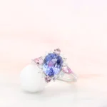 Lavender Violet Sapphire with Halo Diamond & Pink Spinel Sapphire Ring