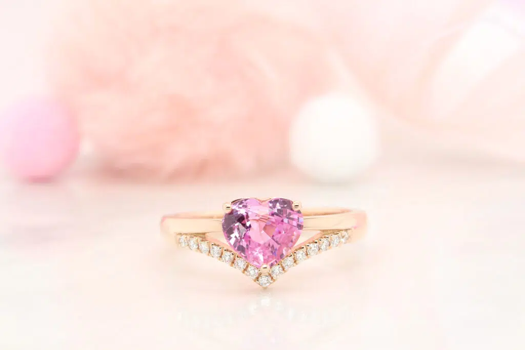 Heartshape-Pink-Sapphire-with-Tiara-micro-pave-diamond Pink Sapphire Engagement Ring
