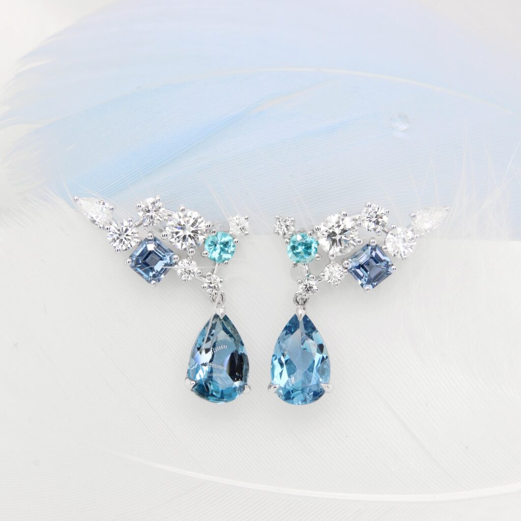 Bespoke Jewellery Diamond Earring Cuff - Customised Jewellery Bespoke Jewellery Aquamarine Paraiba Tourmaline Diamond Earring Unique in Singapore with Fine Jewellery and unique design.
