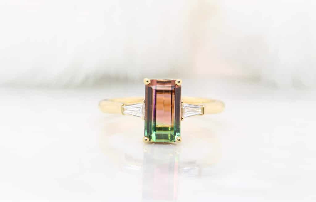 Bi-Colour tourmaline Yellow Gold Ring Customised Fine Jewellery