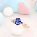 Blue Sapphire Ring with side Lagoon Tourmaline - Unique Proposal Ring