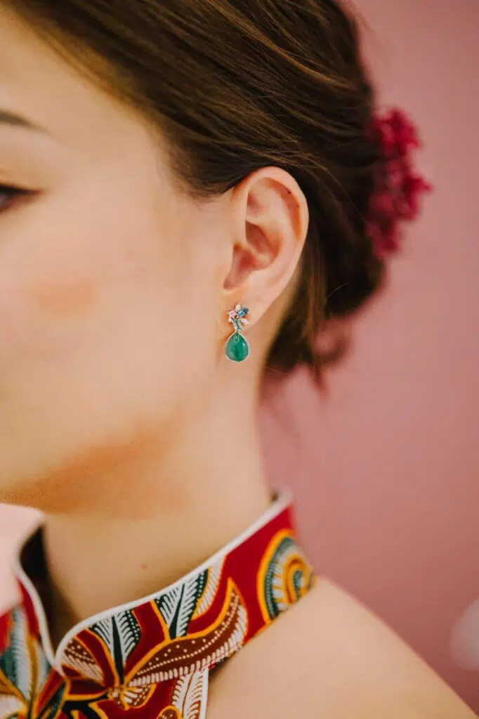 Modern Si Dian Jin Jewellery with Cluster Gemstone Earring Stud Jewellery with Jade Dangle