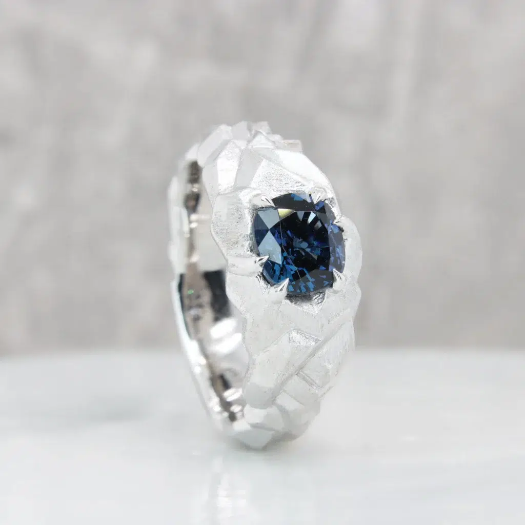 Platinum Wedding Bands - Platinum Modern Men's Ring with Blue Spinel Gemstone
