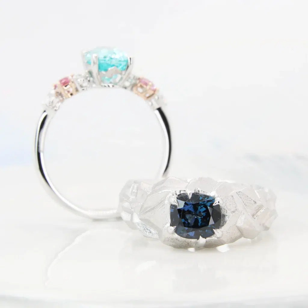 Customised Platinum Wedding Rings with Spinel Gemstone 