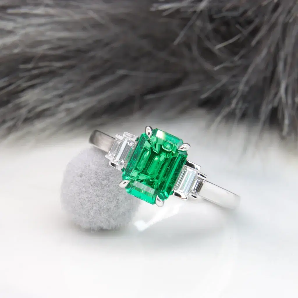 Emerald Engagement Ring Art Deco Diamond Inspiration in White Gold