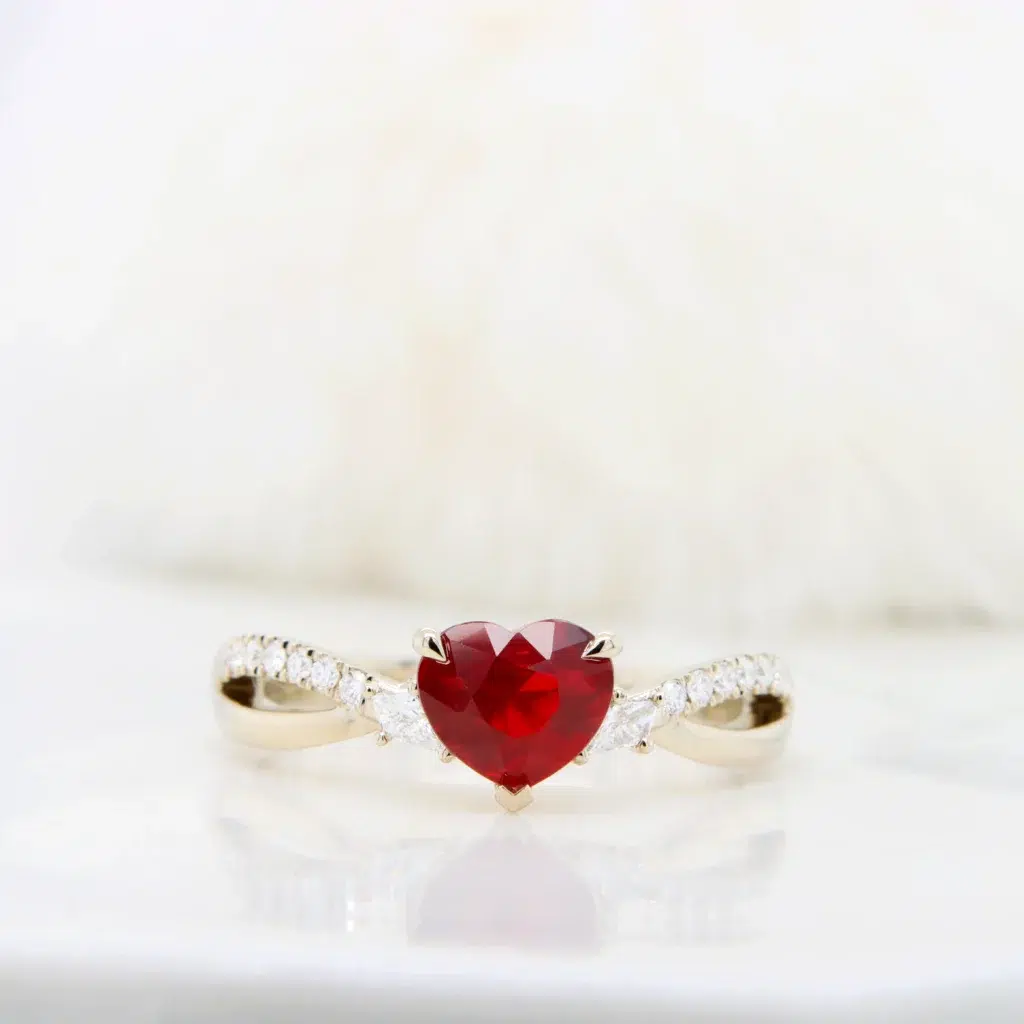 Unique Red Gemstone Engagement Ring - Featured Pigeon Blood Ruby Gemstone with Twisted Diamond for Proposal
