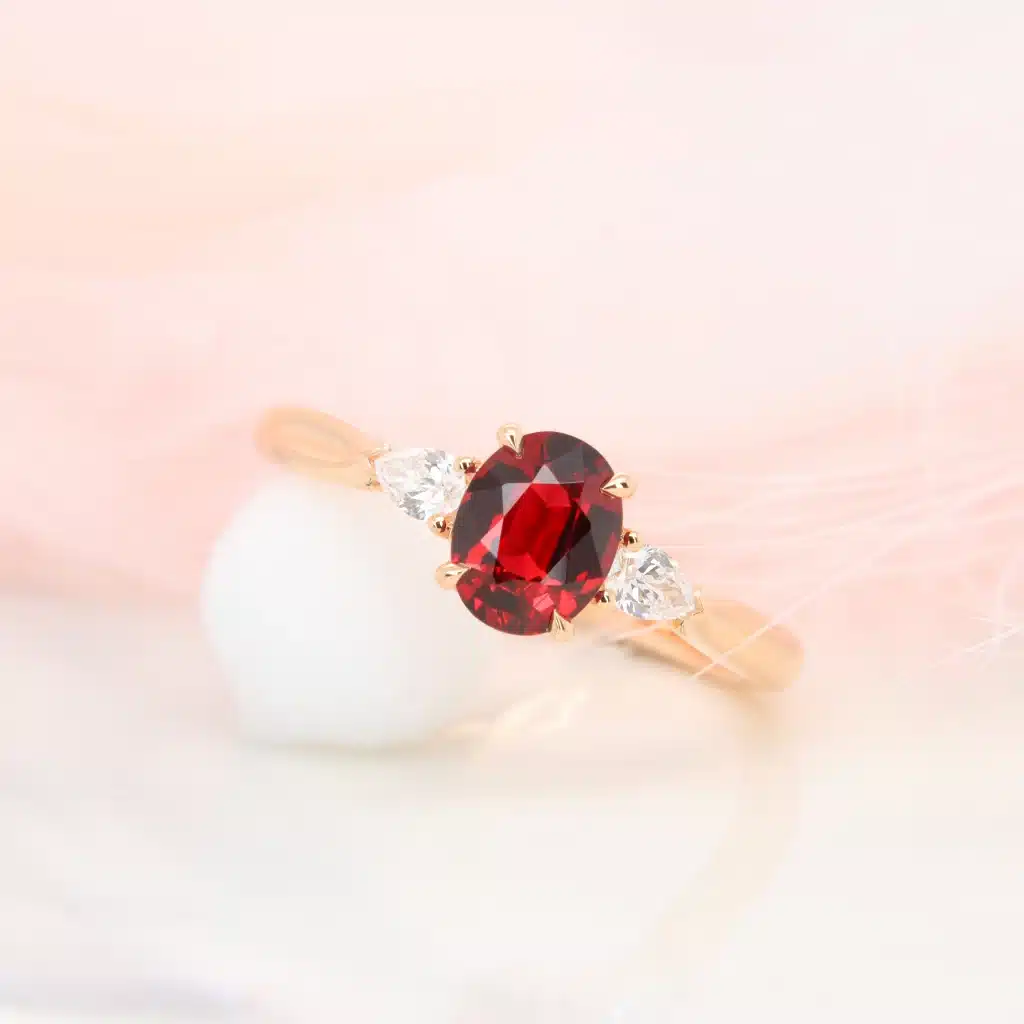 GIOIA Fine Jewellery 8 Red Ruby Ring with side diamond.