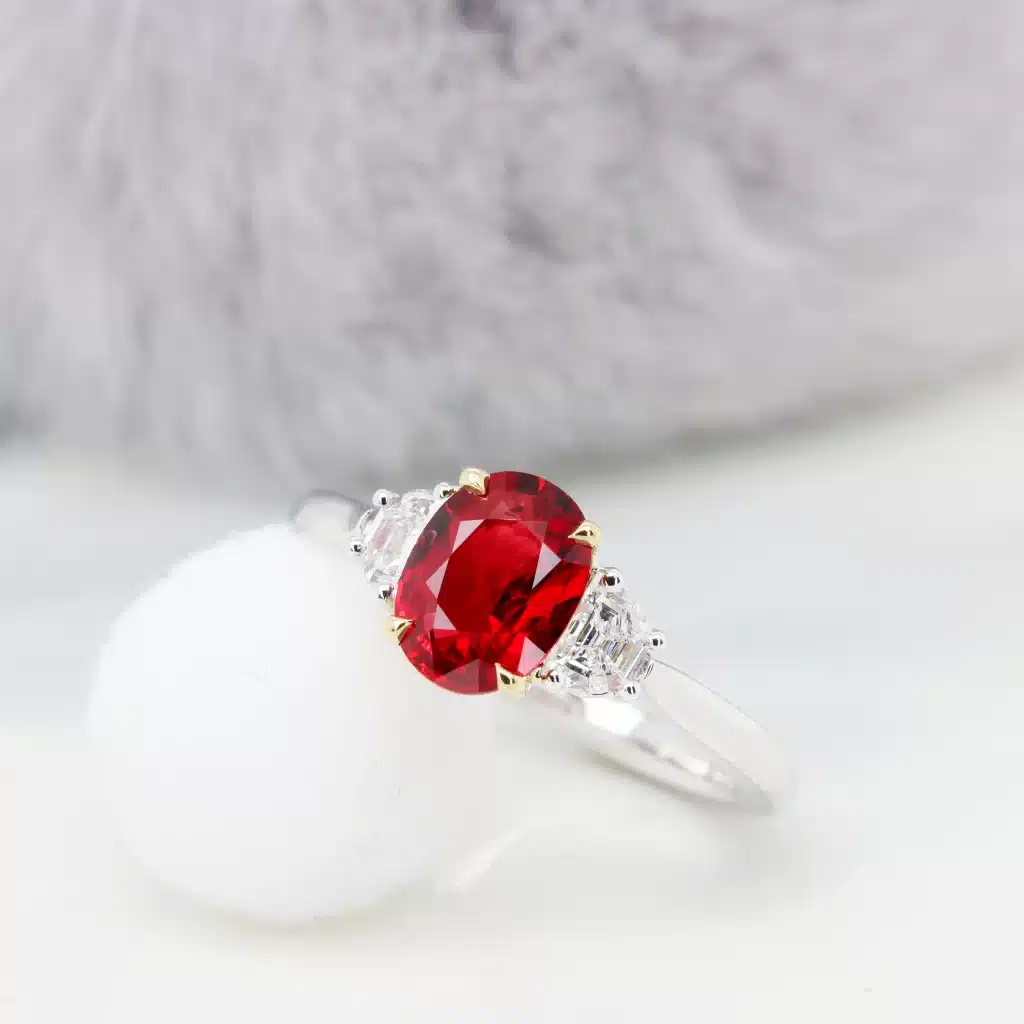 Ruby Gemstone Pigeon Blood Vivid Red Jewellery with side Diamond Ring custom jewellery