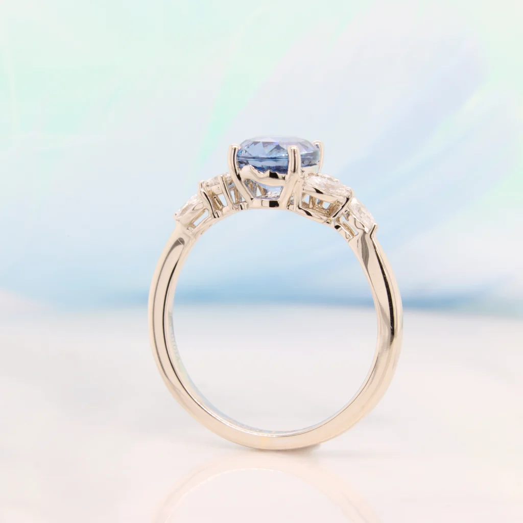Custom Ring Design with Mountain Inspiration Sapphire Diamond Ring in Champagne gold