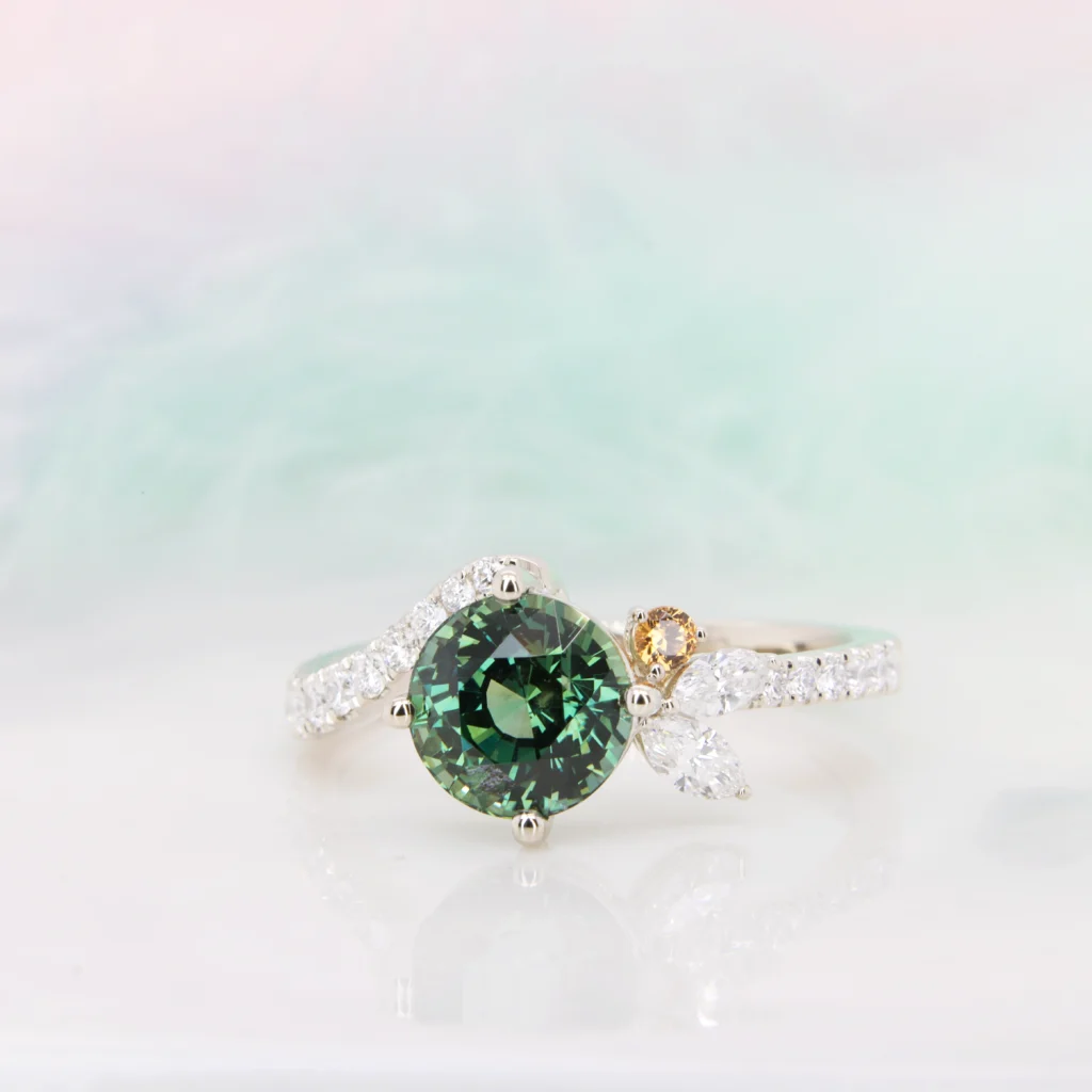 Eye Colour Gemstone in Teal sapphire Proposal Ring Personalised Proposal Ring with matching eyes colour