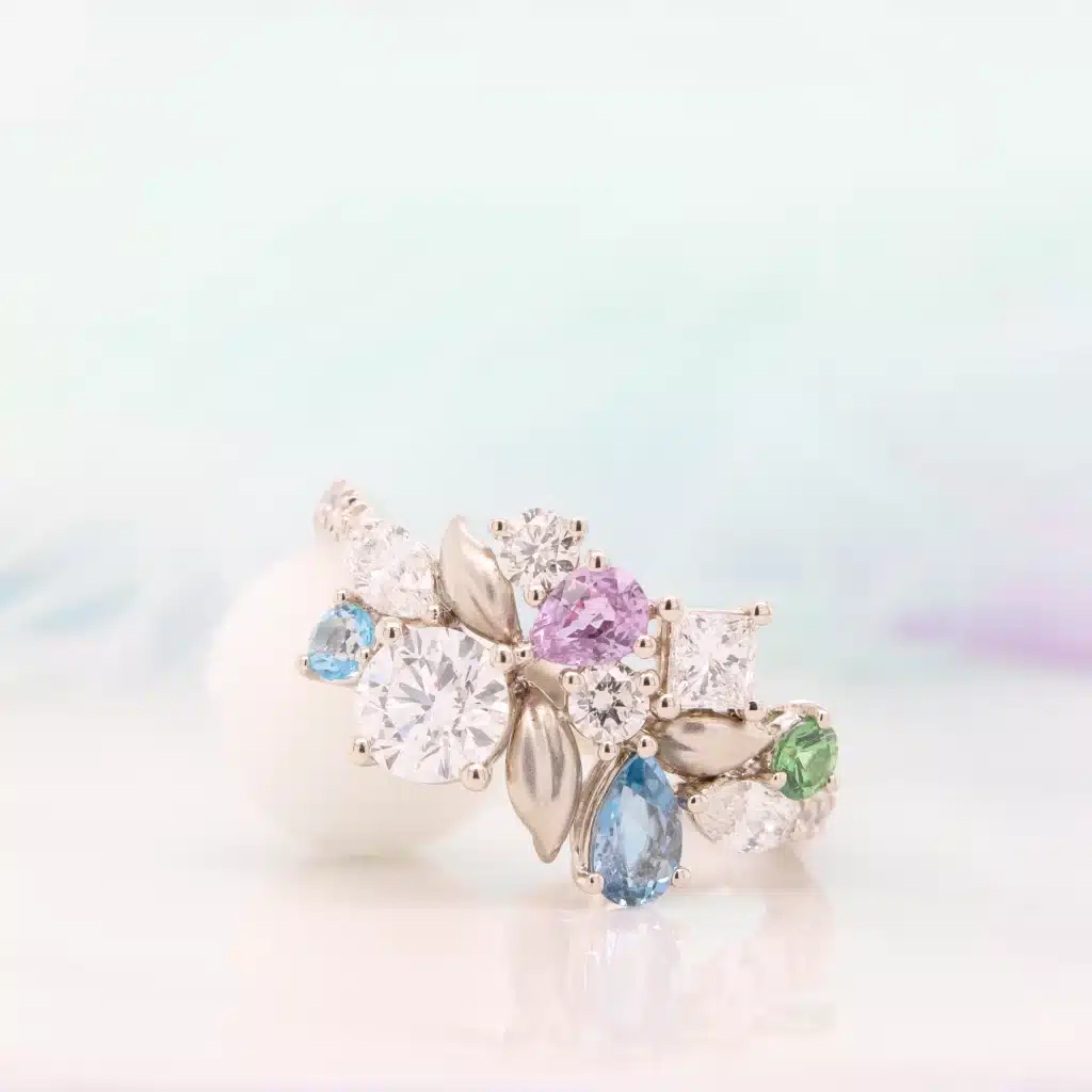 GIOIA Fine Jewellery 16 Custom Jewelry Design with unique floral jewellery inspiration Personalised Family Birthstone gemstone into jewellery ring