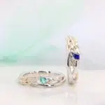 Unique Feather Ring Wedding Band Brazil Paraiba Tourmaline Blue Sapphire Twisted Band Custom Jewelry
