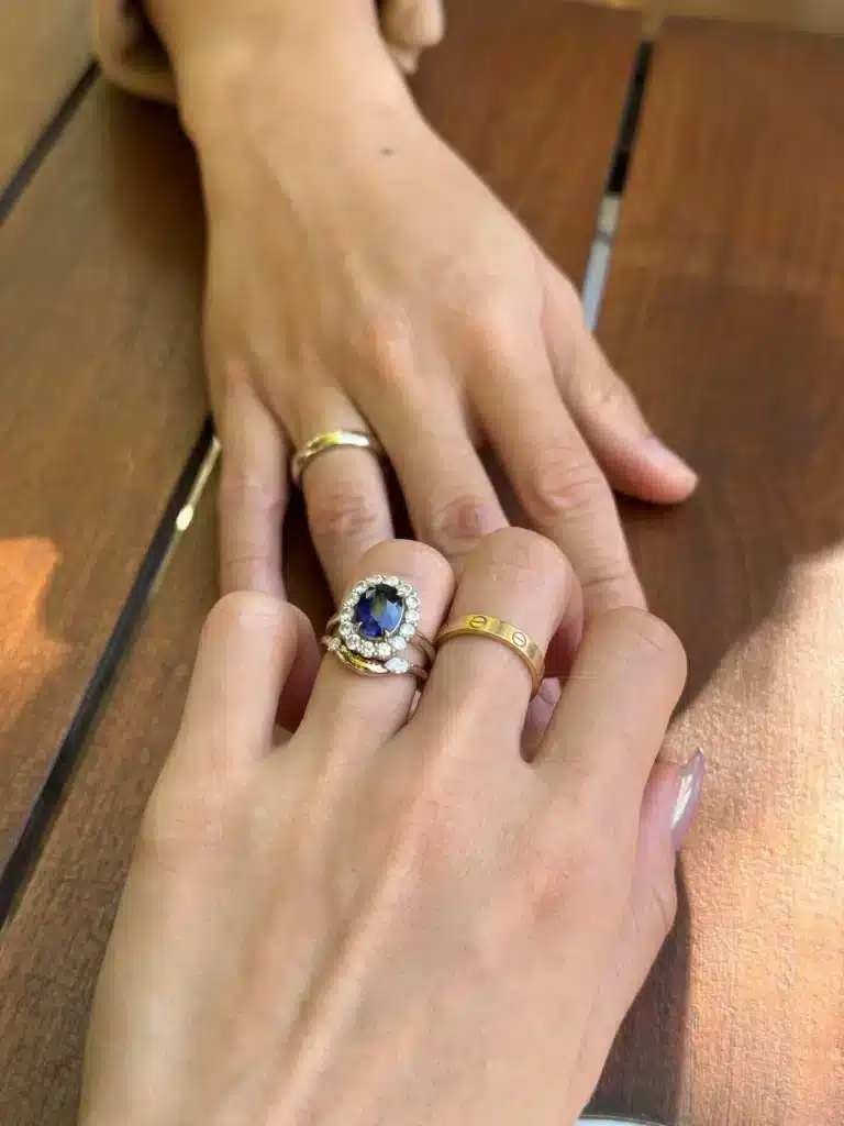 Royal Blue Sapphire Engagement Ring Halo Diamond Ring  