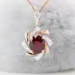 Gemstone Pendant in Spiral Diamond Rose Gold in Singapore with red spinel gemstone