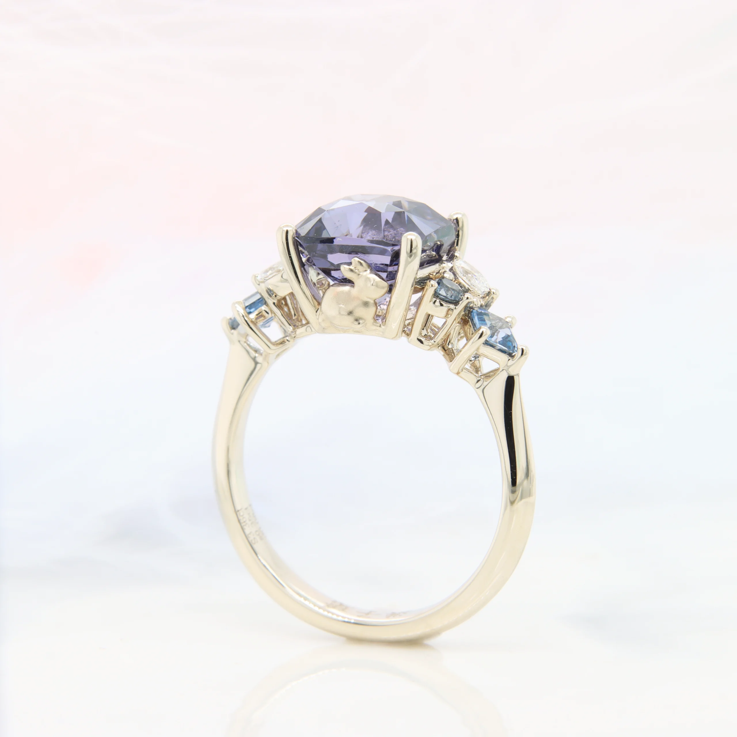 Purple Spinel Personalised Design with Marquise and Blue Spinel Ring Perspective Rabbit Personalised Design Ring