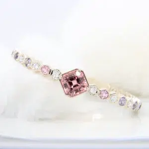 Honeycomb Jewellery - Custom Honeycomb Bangle Orange Pink Spinel with multi-coloured spinel and diamond - Custom Bee Honeycomb Bangle to bracelet