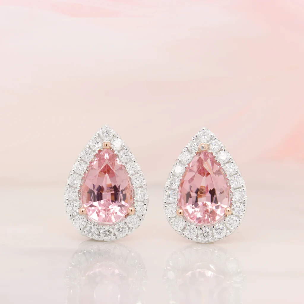 Pear Shape Pink Tourmaline Halo Diamond Earring Stud