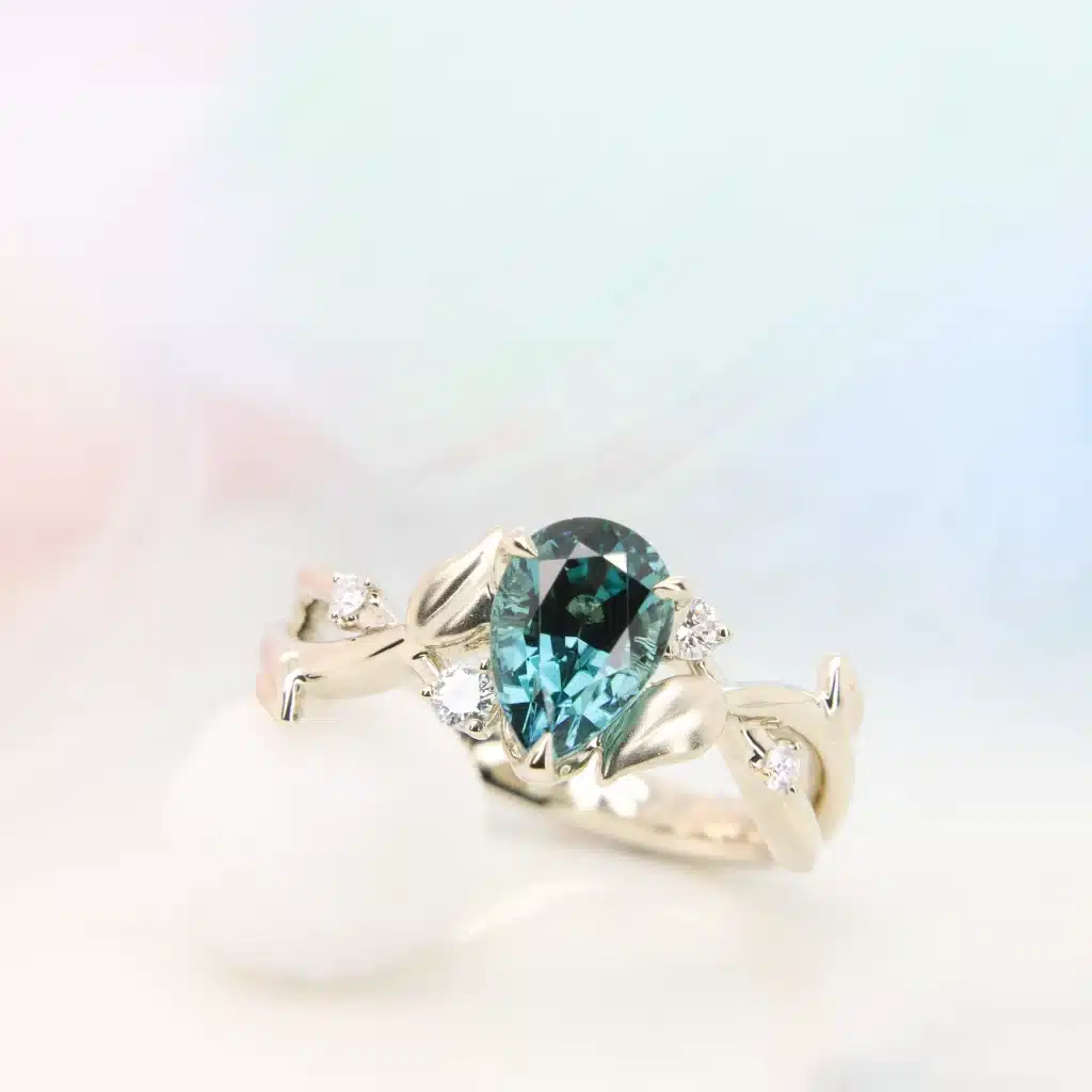 GIOIA Fine Jewellery 6 Lagoon Tourmaline Leaves Design Unique Proposal Ring