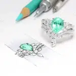 Paraiba Tourmaline Pear with Marquise Tiara Diamond Ring with Stackable Fine Jewellery Diamond Band Design High Jewelry GIOIA Fine Jewellery Best Gemstone Bespoke Jeweller in Singapore GIOIA Fine Jewellery Boutique Custom Jeweller in Singapore