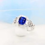 Vivid Blue Sapphire Halo Baguette Marquise Diamond with Art dec Design Band in Singapore
