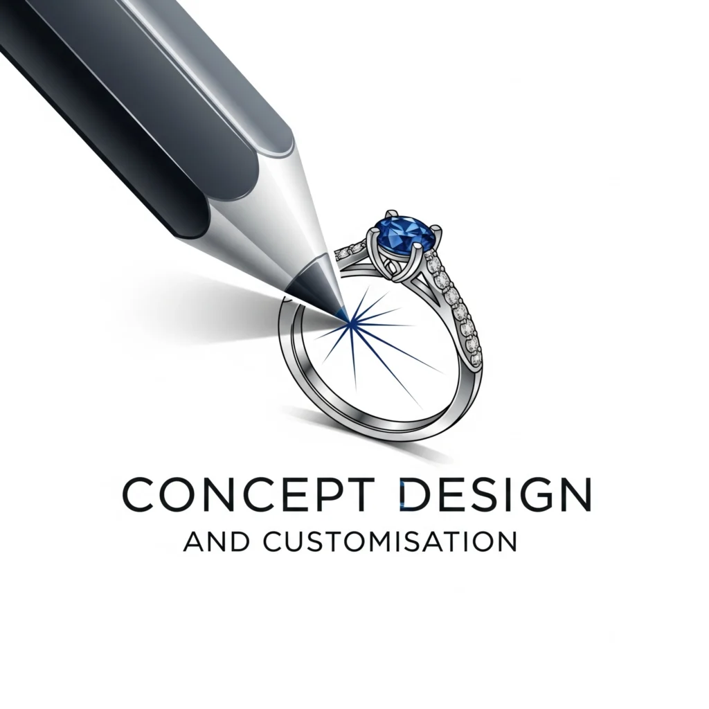 Concept Design and Customisation at GIOIA Fine Jewellery Unique engagement ring with gemstone sapphire