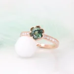 Teal Sapphire Gemstone Flora Ring unique engagement ring with for proposal