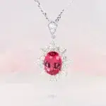Mahenge Pink Spinel Ballerina Pendant with vintage art deco diamond halo diamond pendant jewellery in Singapore