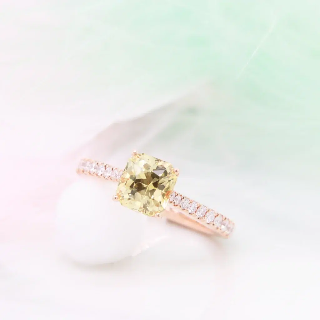 Yellow Sapphire Unheated Octagon Pave Diamond Ring