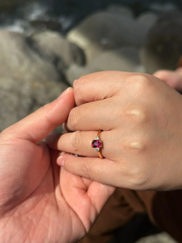 Customised engagement ring with Ruby trilogy design