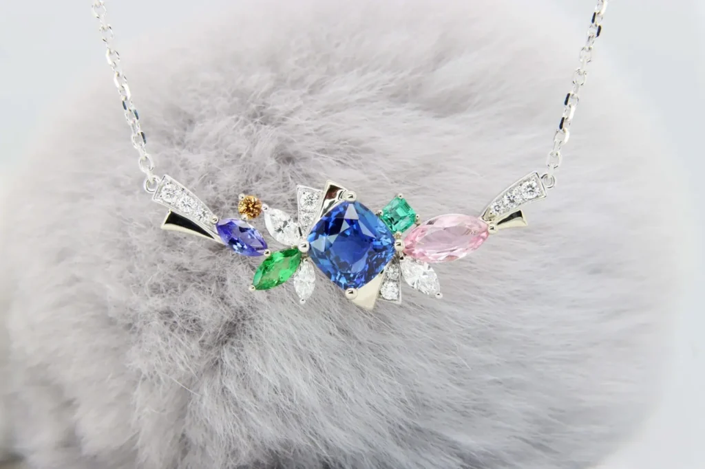 Blue Sapphire Necklace with Family Birthstone Jewellery Emerald Tsavorite Mandrian Garnet Tanzanite to Imperial Topaz Customised Jewellery scaled 1