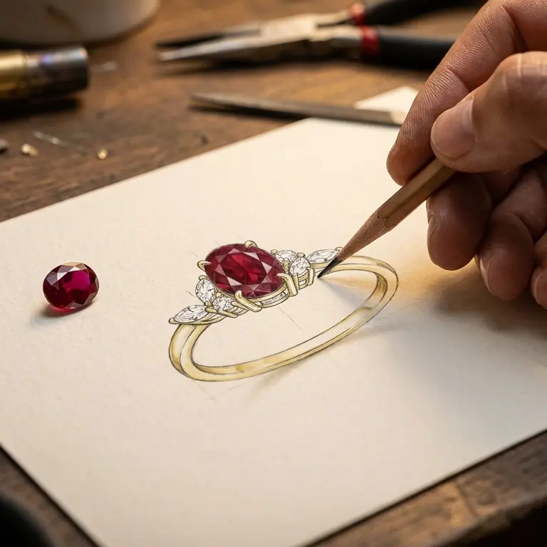 Ruby Ring jewelry sketch - Engagement Ring Design Styles in Singapore