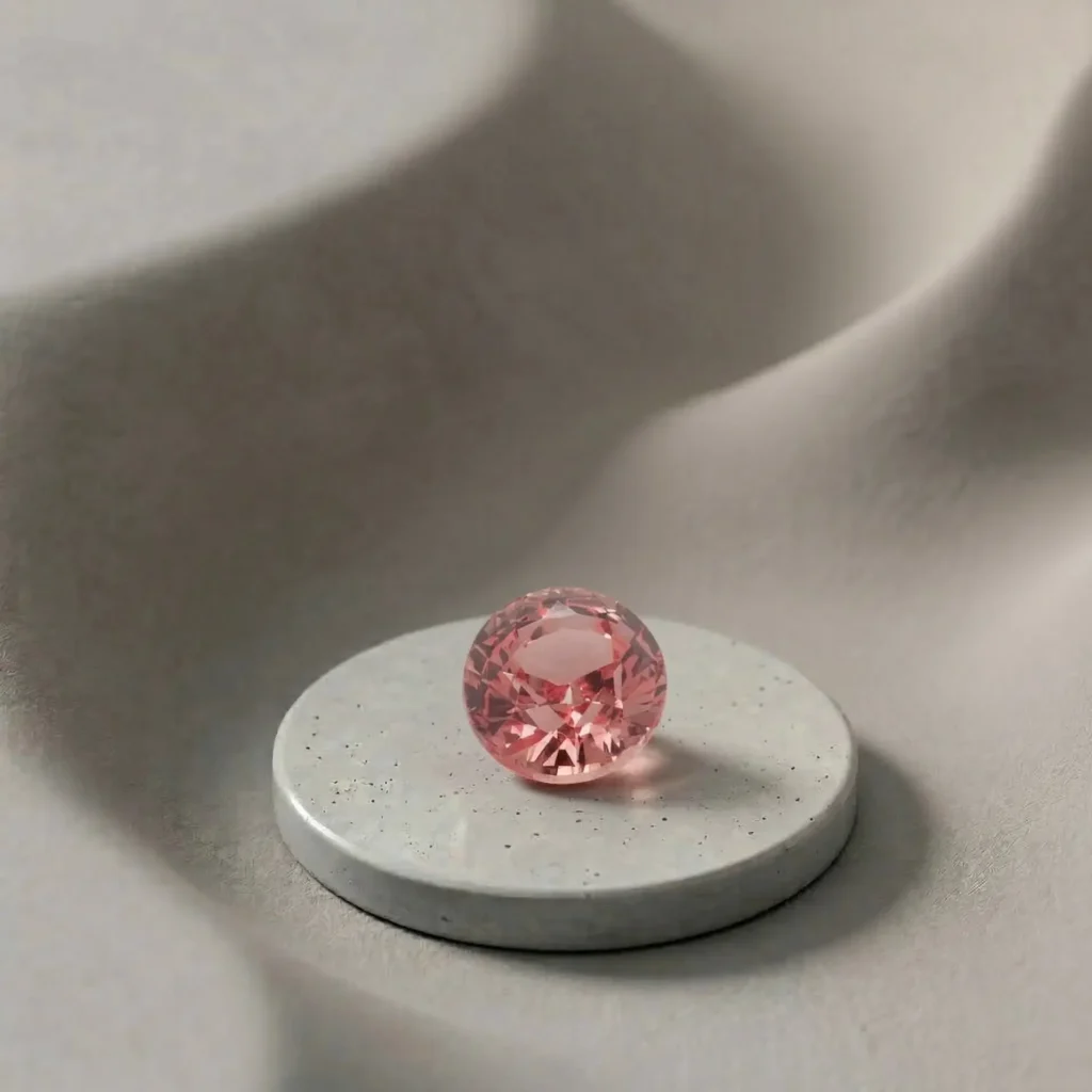 GRS certified unheated padparadscha sapphire, round cut, 1.02 carat, pinkish orange, from Madagascar