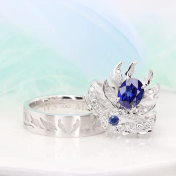 Bespoke Stackable Wedding Set (Character Motif) | Status: Private Commission Stackable Sapphire And Diamond Ring - Custom Wedding Rings with Sapphire