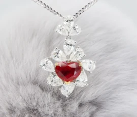Burma Ruby Gemstone Vivid Pigeon Blood in Heart Shape Necklace