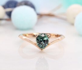 Teal Sapphire Pear Tiara with milgrain Design Proposal Ring Teal Sapphire Pear with Tiara proposal Ring Green Blue Sapphire